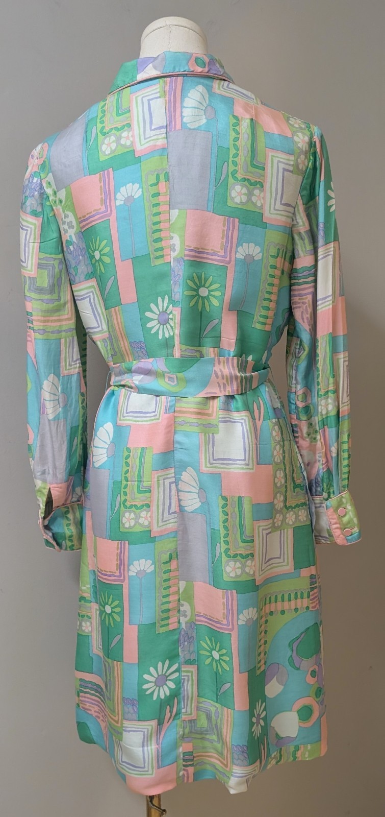 Vintage 70&rsquo;s Silk MOD Psychedelic Shirt Dress Colony Classics Hong Kong Belt M