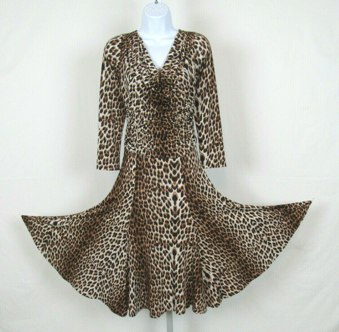 VTG 1980s 90s SHARON MAX LEOPARD PRINT POLY LYCRA STRETCH DRESS DRAPING