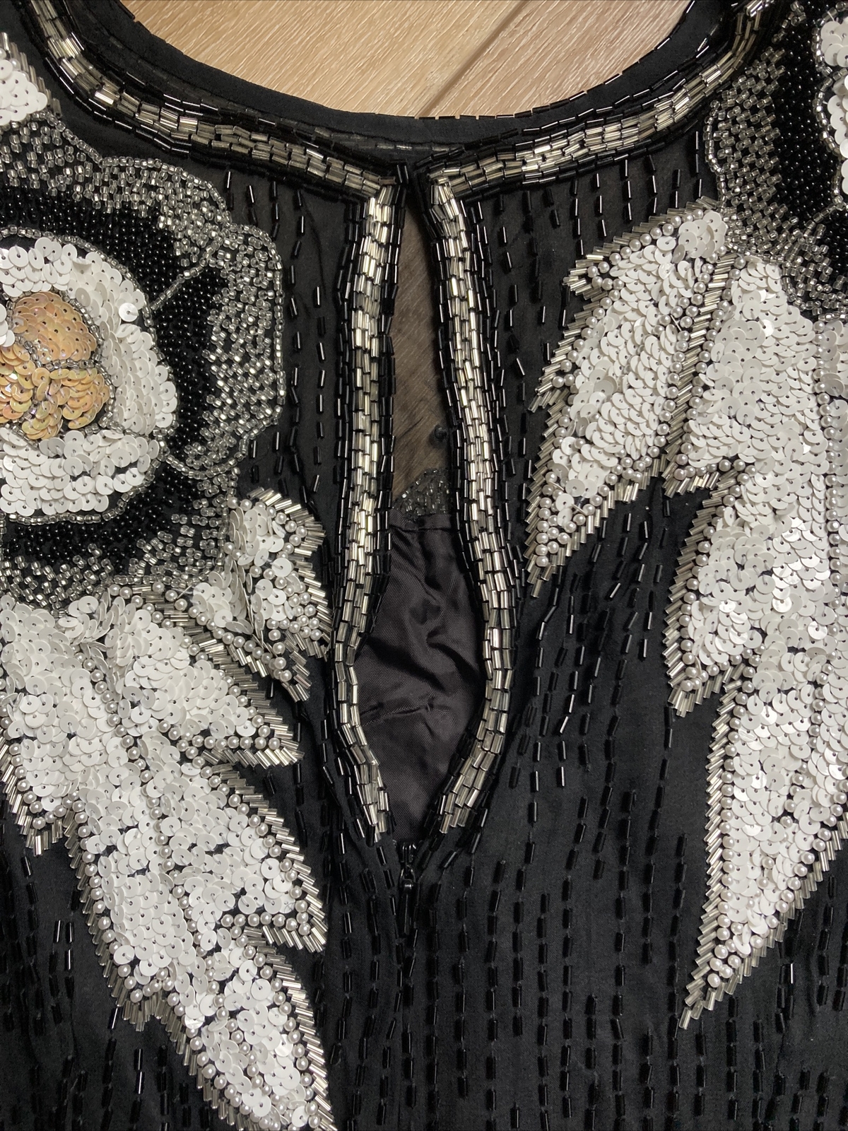 Vintage 80s Niteline Beaded 100% Silk Cocktail Formal Party Dress 10 FLAW READ