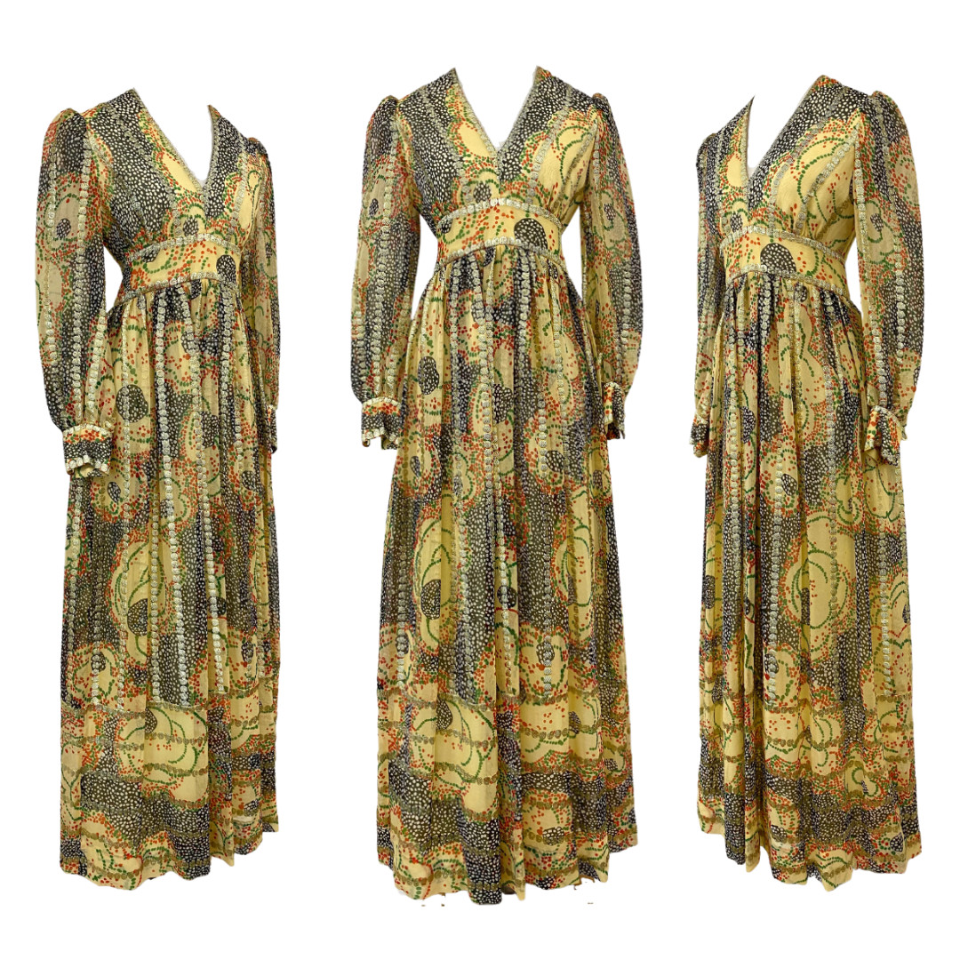 Vtg Vintage 1970s 70s Jonny Herbert Joseph Magnin Metallic Disco Era Maxi Dress