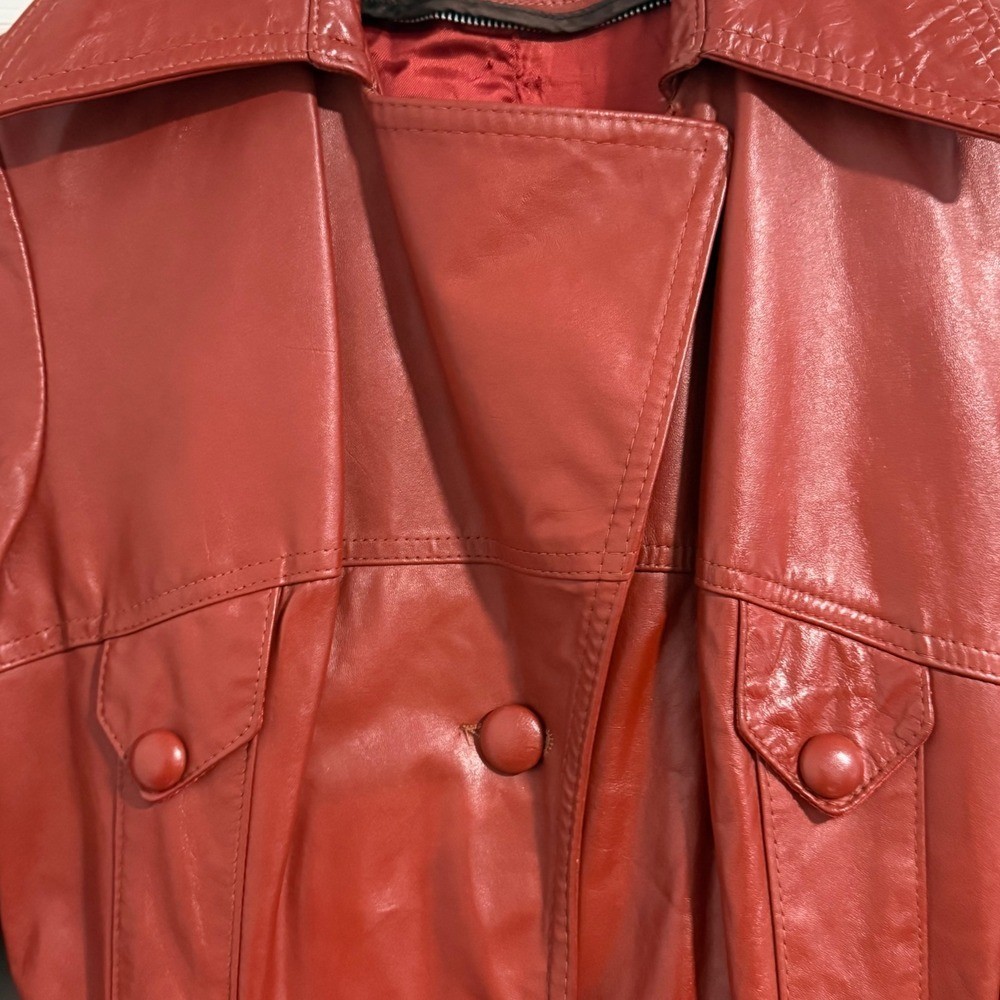 Vtg Leathercraft Process Leather Trench Coat Women 8 Belted USA Made Classic