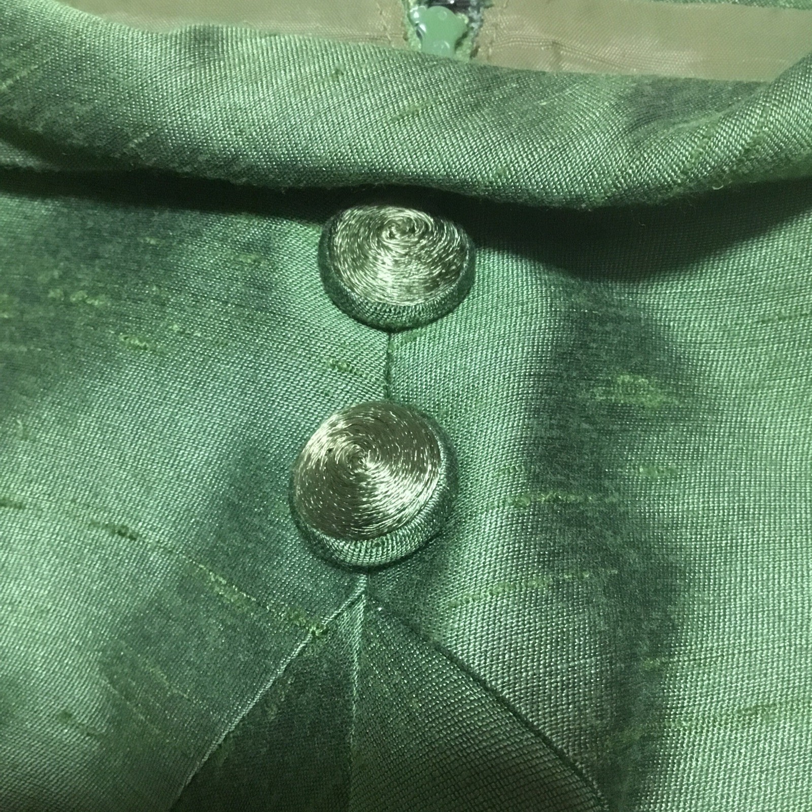 60s Forest Green Mod Mini Shift Dress VTG Sz 8 S Slubs Shantung ? Lined
