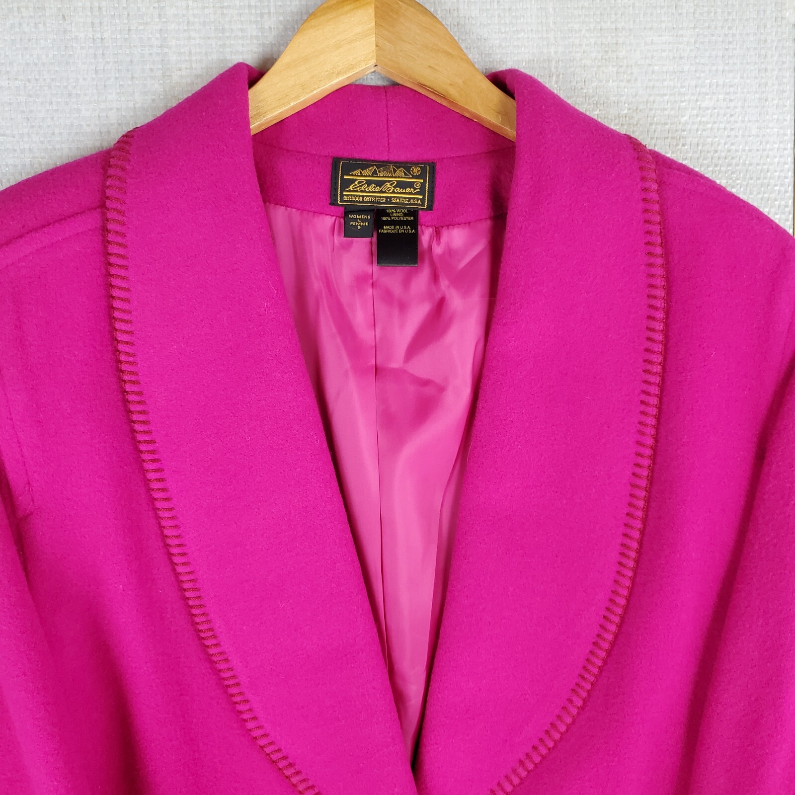 VTG EDDIE BAUER USA Size Large 100% Wool Womens Pink Shawl Barn Chore Coat
