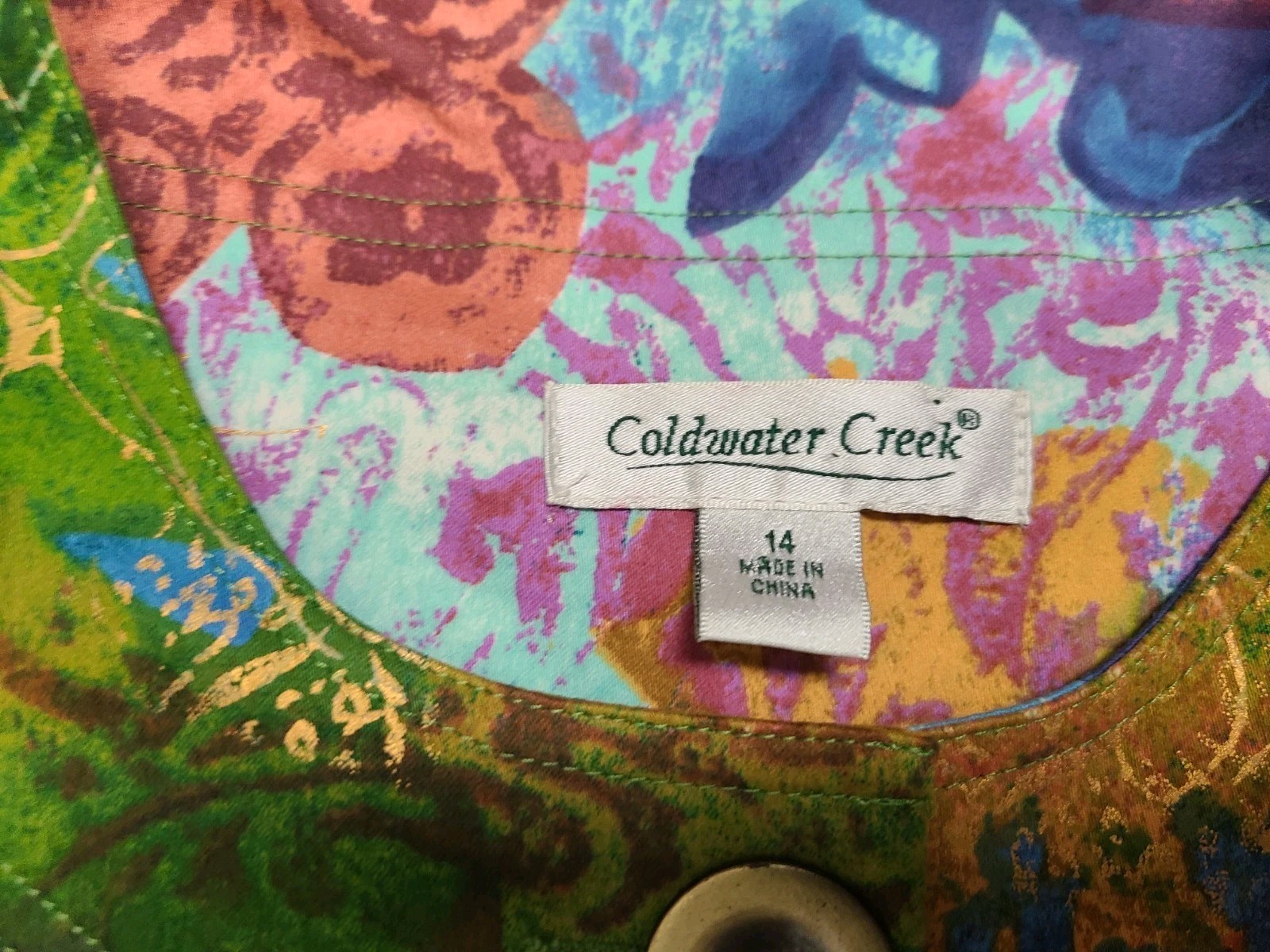 Coldwater Creek Womens 14 Jacket Batik Colorful Button Up Floral Artsy Stretch