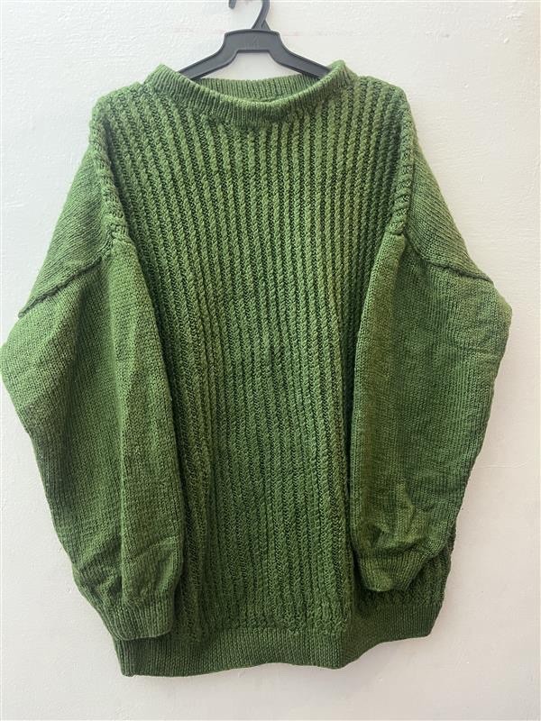 Vintage 1990s Handmade Green Wool Sweater – Cozy Knit Pullover, Family Heirloom