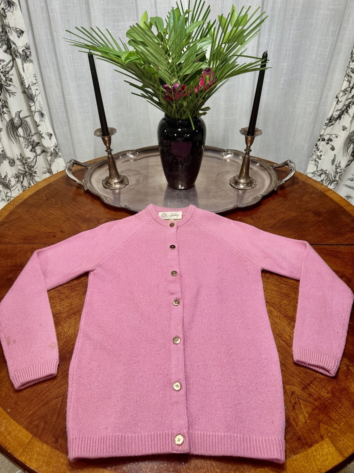 Vintage 1970s Women’s Hadley Pink Acrylic & Cashmere Cardigan Sweater