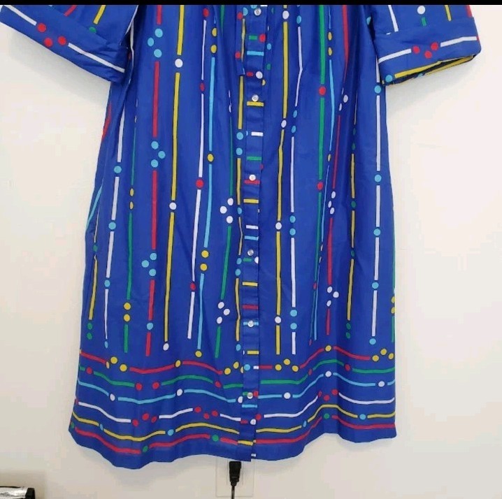 Vtg Models Coat Sz 10 Blue Multicolor House Dress Sailor Collar Snap Front NEW