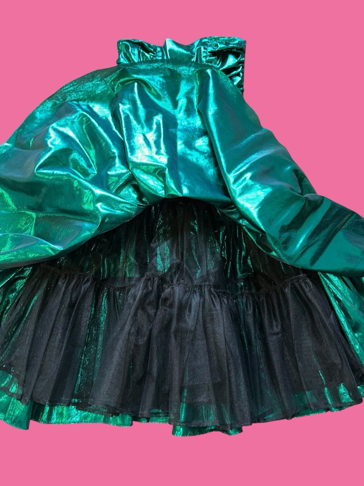 Vtg 80s Zum Zum Metallic Lamé Green Strapless Dress Asymmetric Drop Bow 9/10