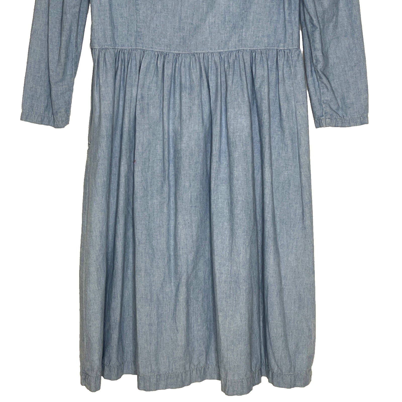Vtg. Cottagecore Teacher Librarian Modest Dress w/Lace Collar Light Blue Sz 10