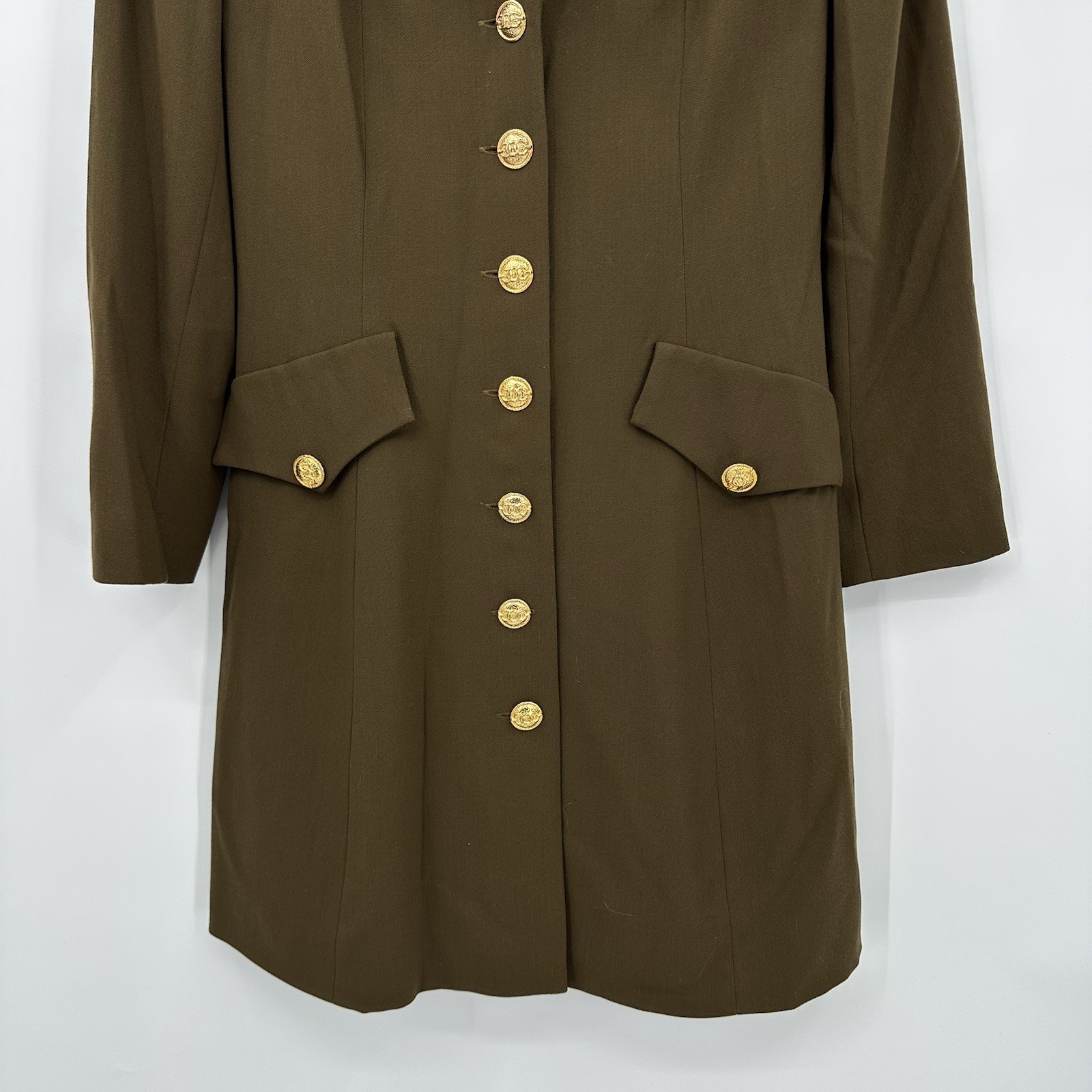 vintage 90s ALBERTO MAKALI blazer jacket dress olive green LARGE military luxe