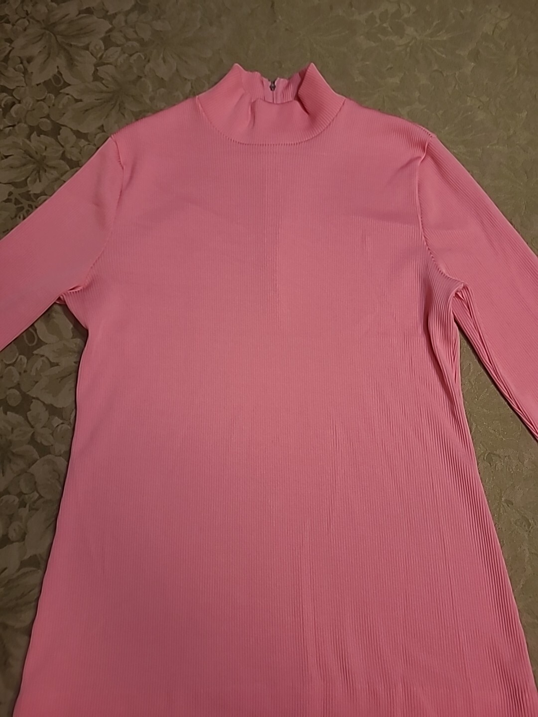 Vintage Hot Bright Pink Turtleneck Ribbed Vintage Shirt Zip Up Women&rsquo;s Sm-Med