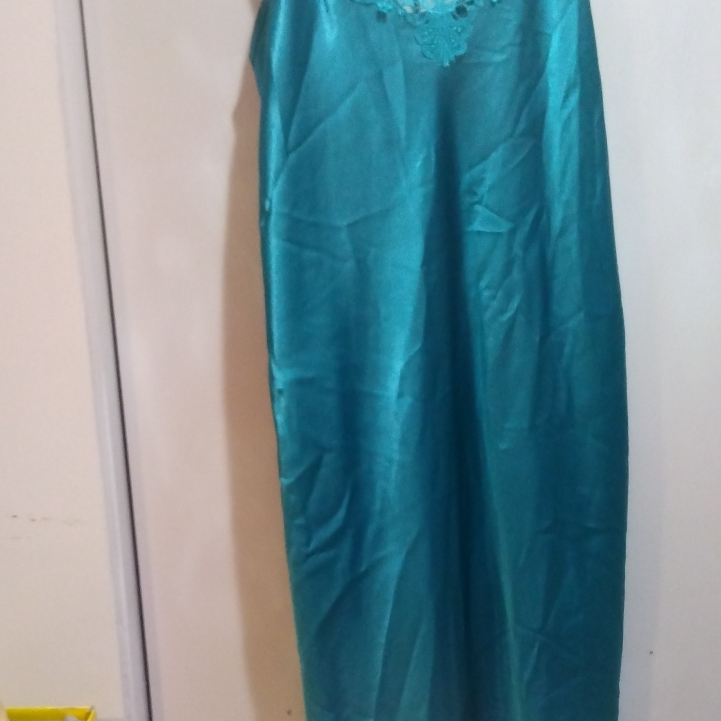 Vintage Inner Most Teal Slippery Satin Nightgown 100% Polyester Medium