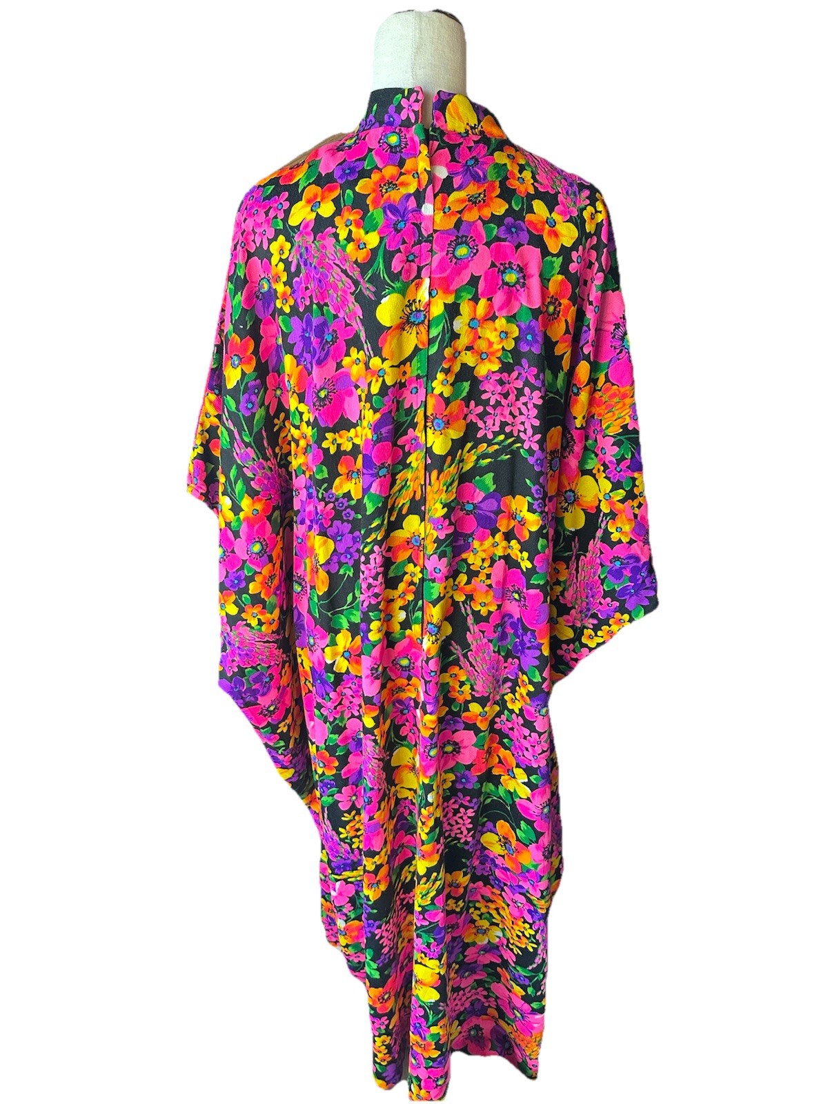 Vtg 60s/70s Hawaiian Psychedelic Floral Caftan Kaftan MUMU Maxi Dress One Size