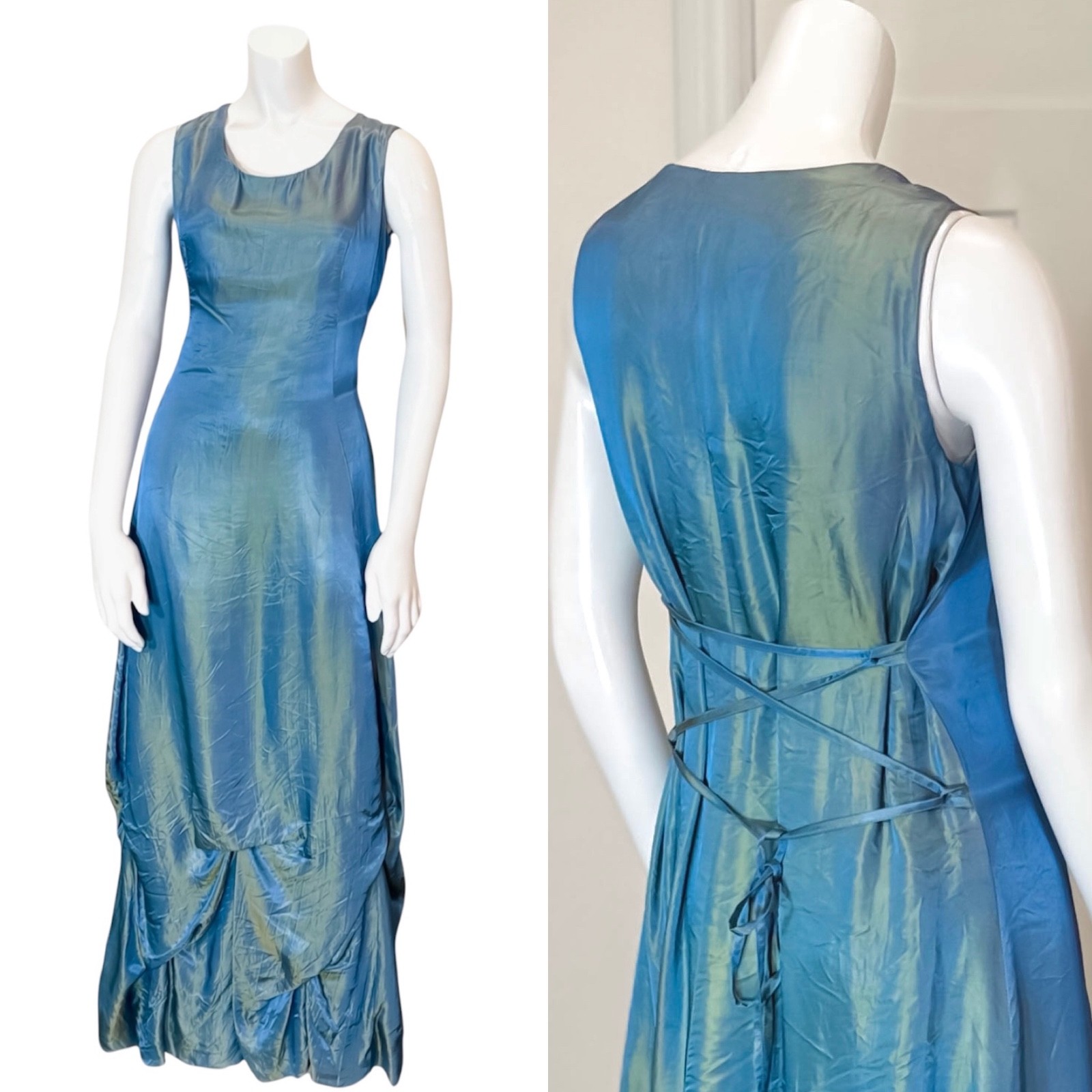 Vintage 90&rsquo;s Y2K IRIDESCENT FAIRY CORSET DRESS Princess Mermaid Draped Metallic