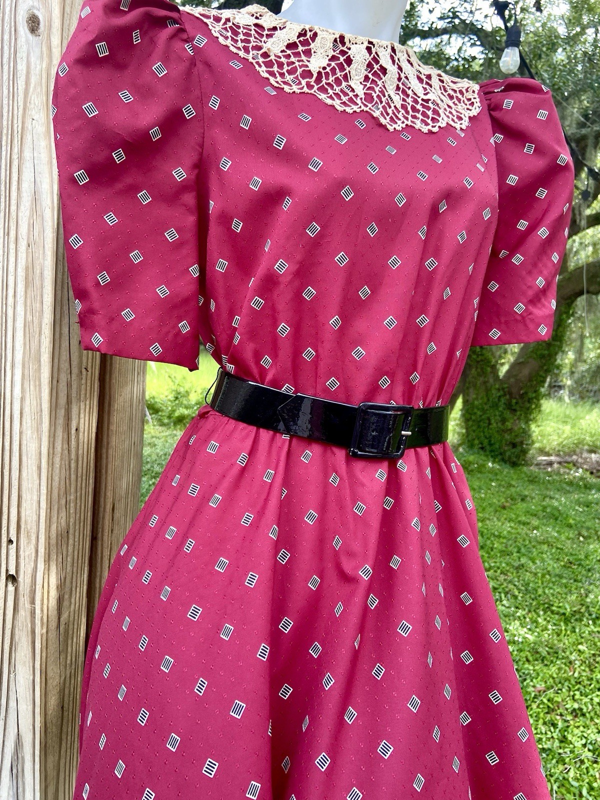 Vintage 70s Prairie Dress Jerell of Texas Burgundy Cottage Sz XS 0/2 Lace Collar