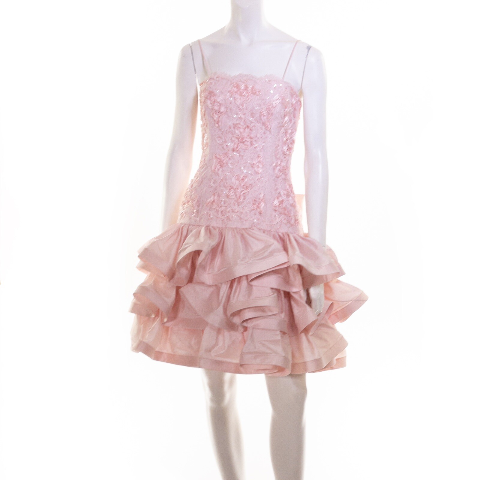 Vintage JULIE DUROUCHE Barbiecore Sequin Ruffled Prom Dress 80s 90s Y2K 0 2 XS