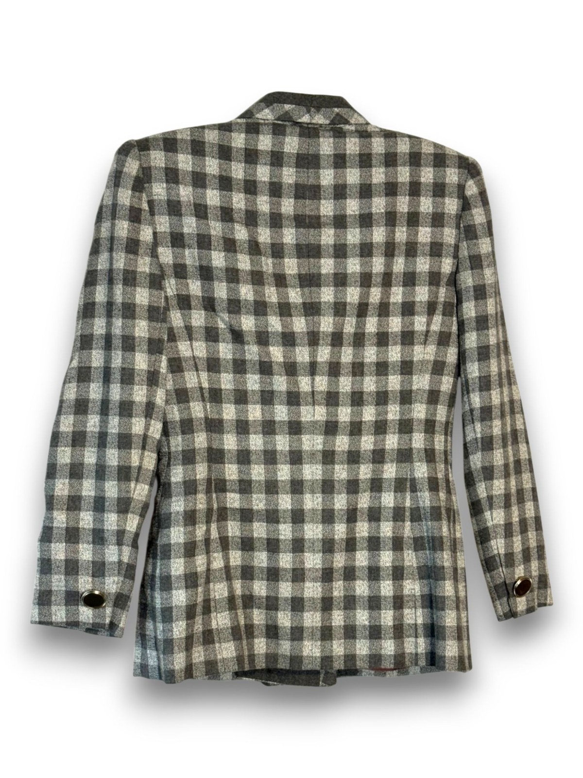 Vintage Petite Sophisticate Gingham Wool Blend Double Breasted Blazer Jacket Siz