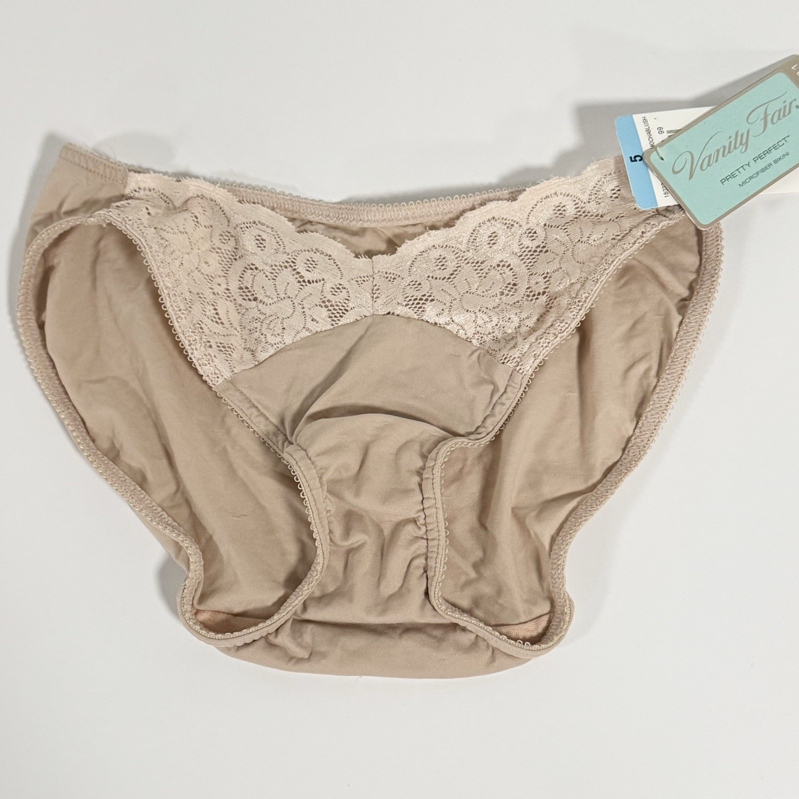 Vanity Fair Bikini Underwear Pretty Perfect Microfiber Panty Nude Lace Sz 5 Y2K