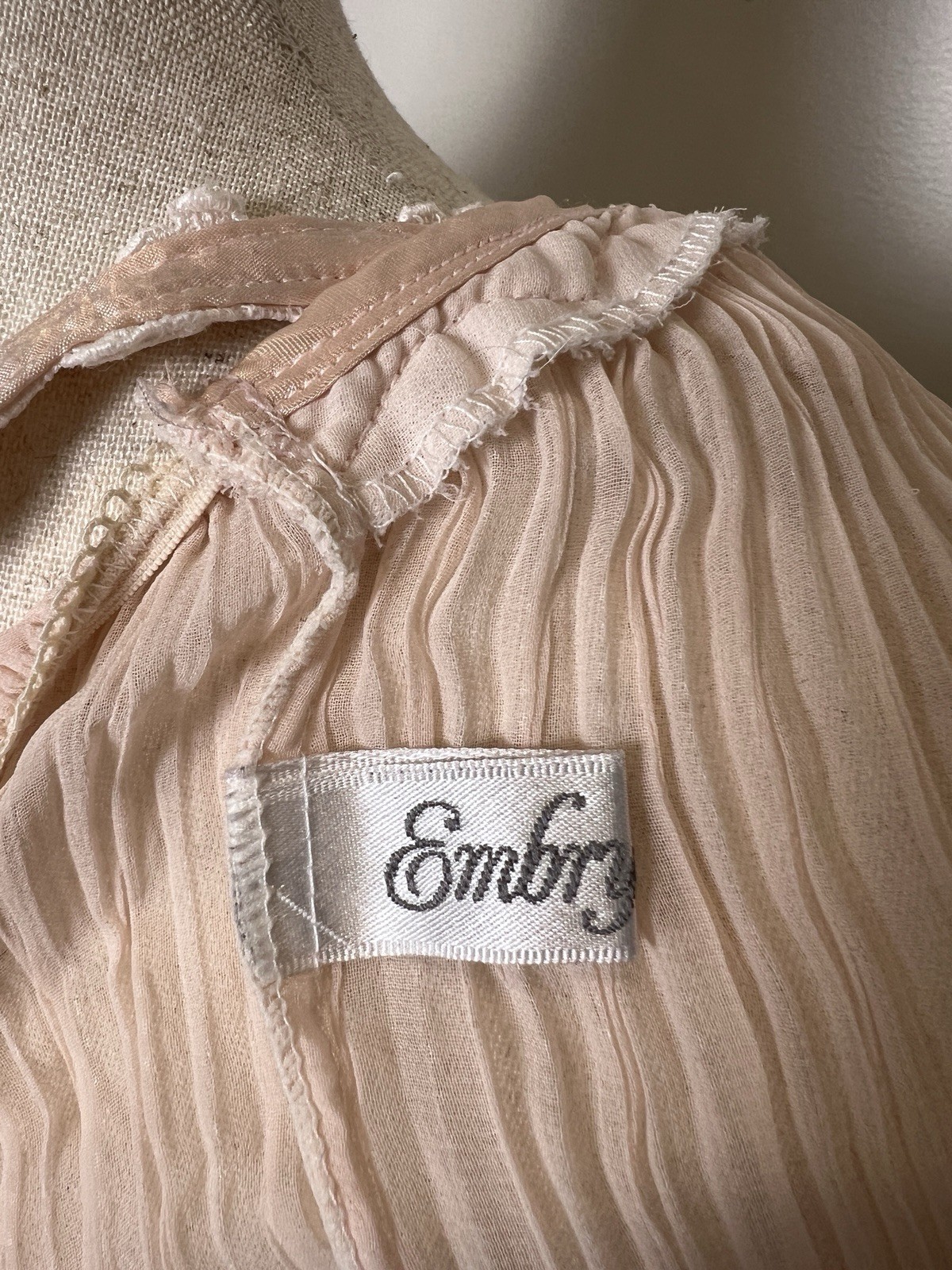 Vintage Embry Light Peach Pleated Sheer Babydoll Nightgown Women&rsquo;s S