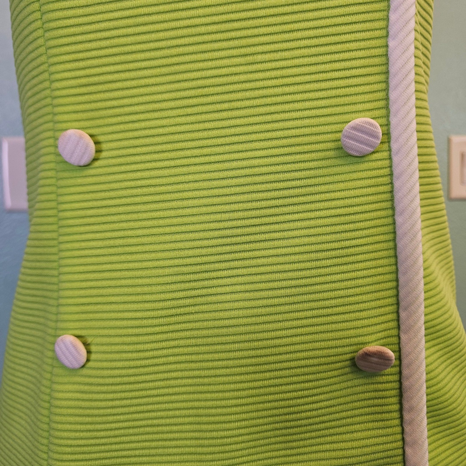 Vintage 60s Mod Lime Green White Ribbed Shift Dress ILGWU Union Made Womens XL
