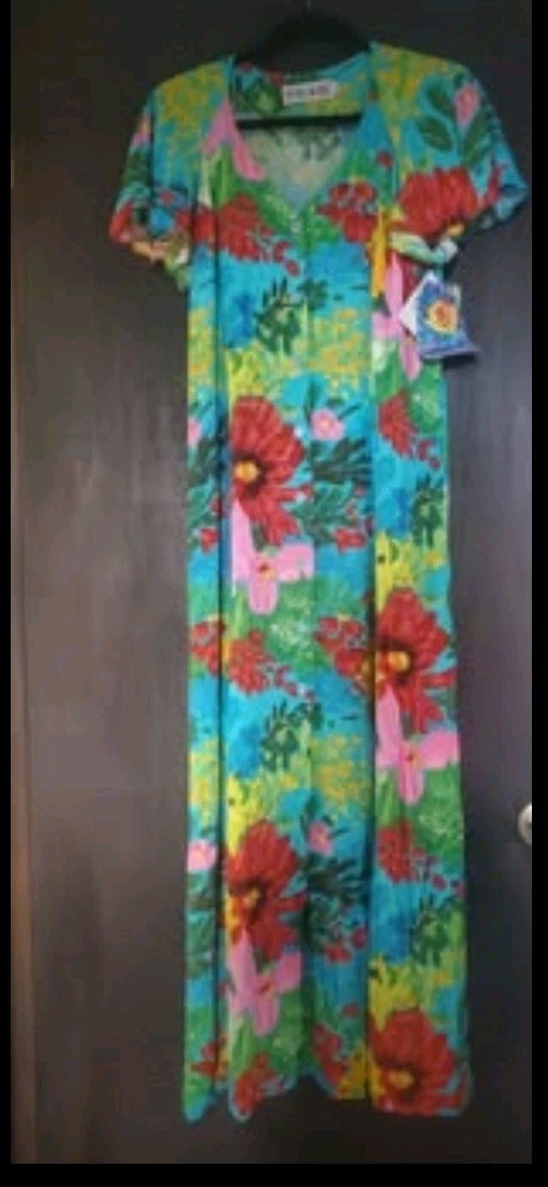 VTG Jams World Large Floral Maxi Dress Tie Back COLLECTIBLE ARTWEAR!