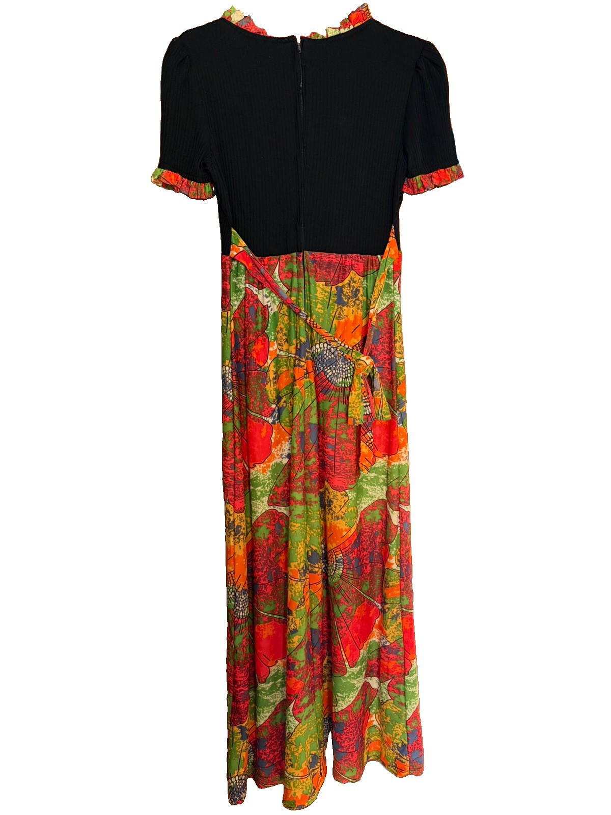 Vtg 1970s Mod Geometric floral Psychedelic Maxi Dress sz 10