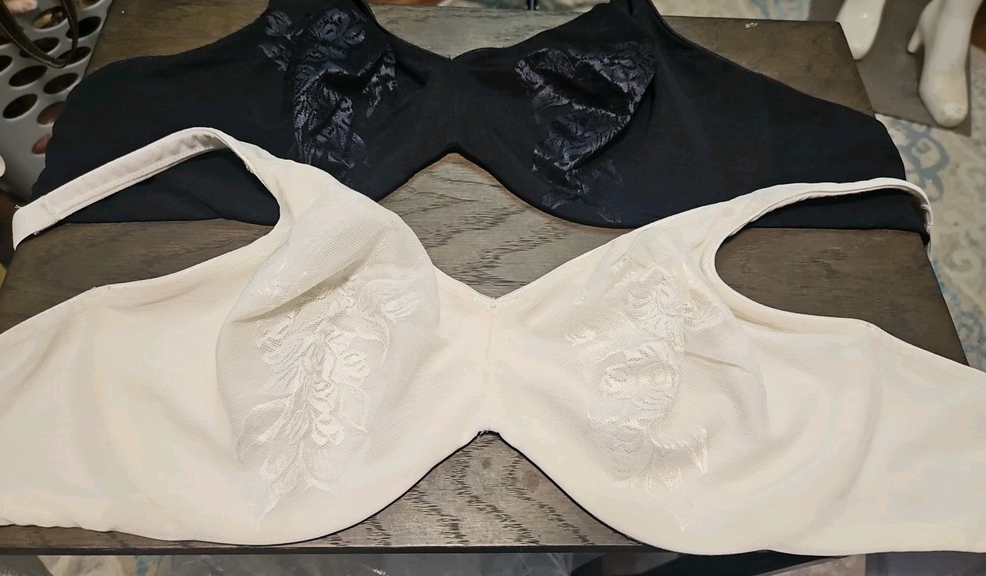 2Maidenform Lilyette Minimizer Floral Lace Underwire Bra in Cream & Black Sz 42C