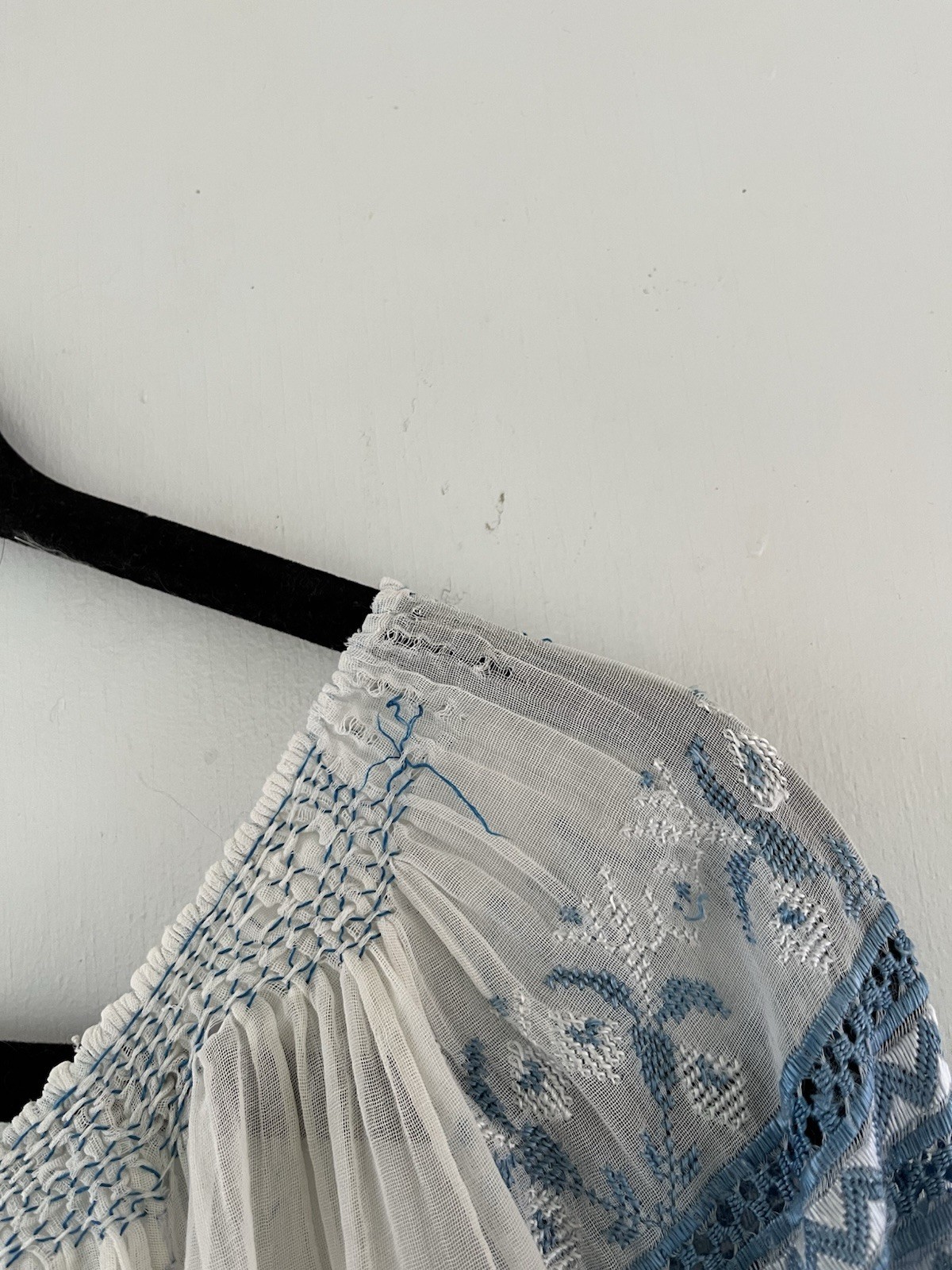 Vintage 1930s Art Deco Hand Embroidered Hungarian Sheer Cotton Peasant Blouse