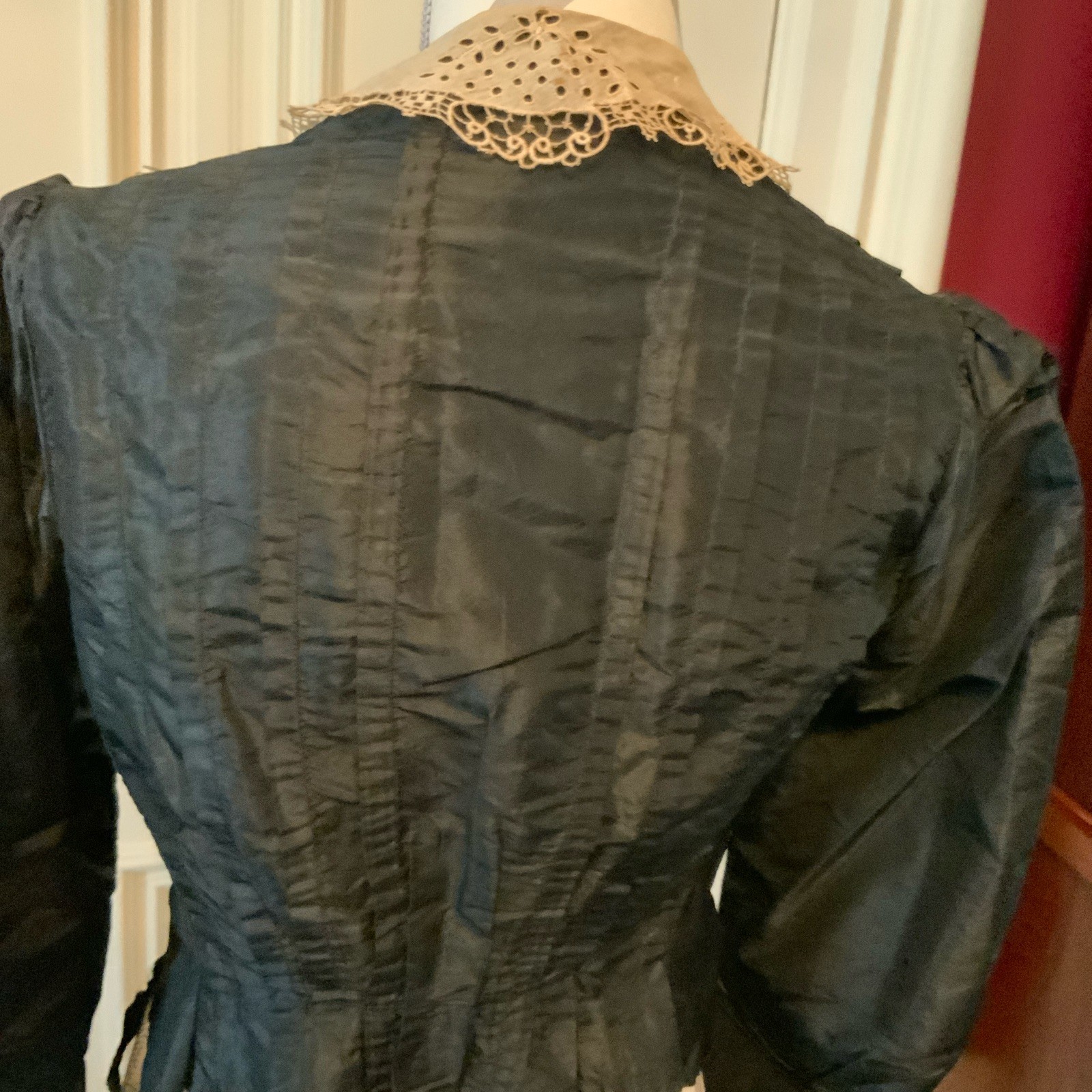 Antique Black TAFFETA WOMENS BLOUSE, 1890 to 1900s Restore SEE Description