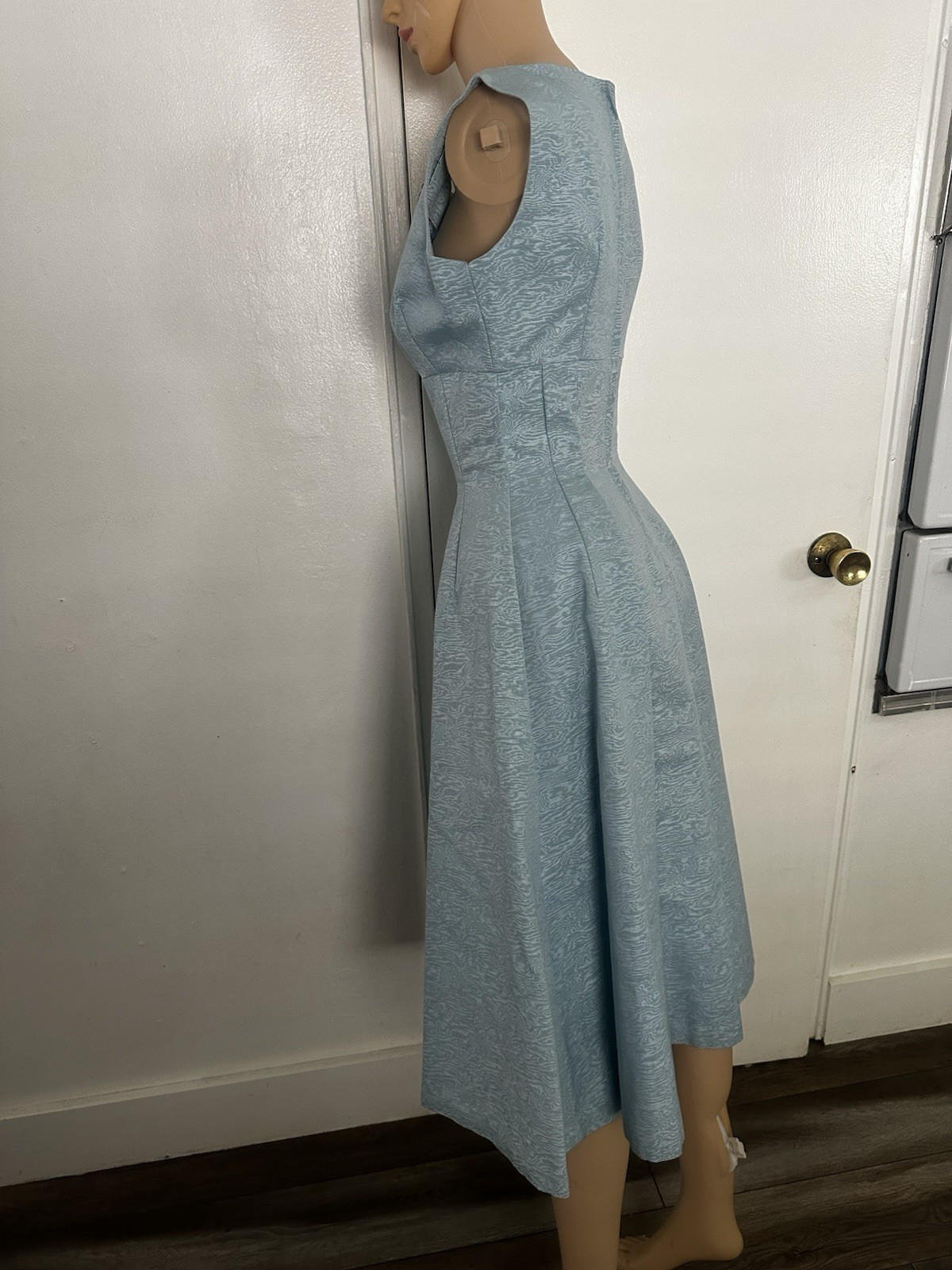 PRISTINE Vtg 1950s JUNIOR THEME Blue Moire Taffeta Dress & Bolero Set Beaded XS