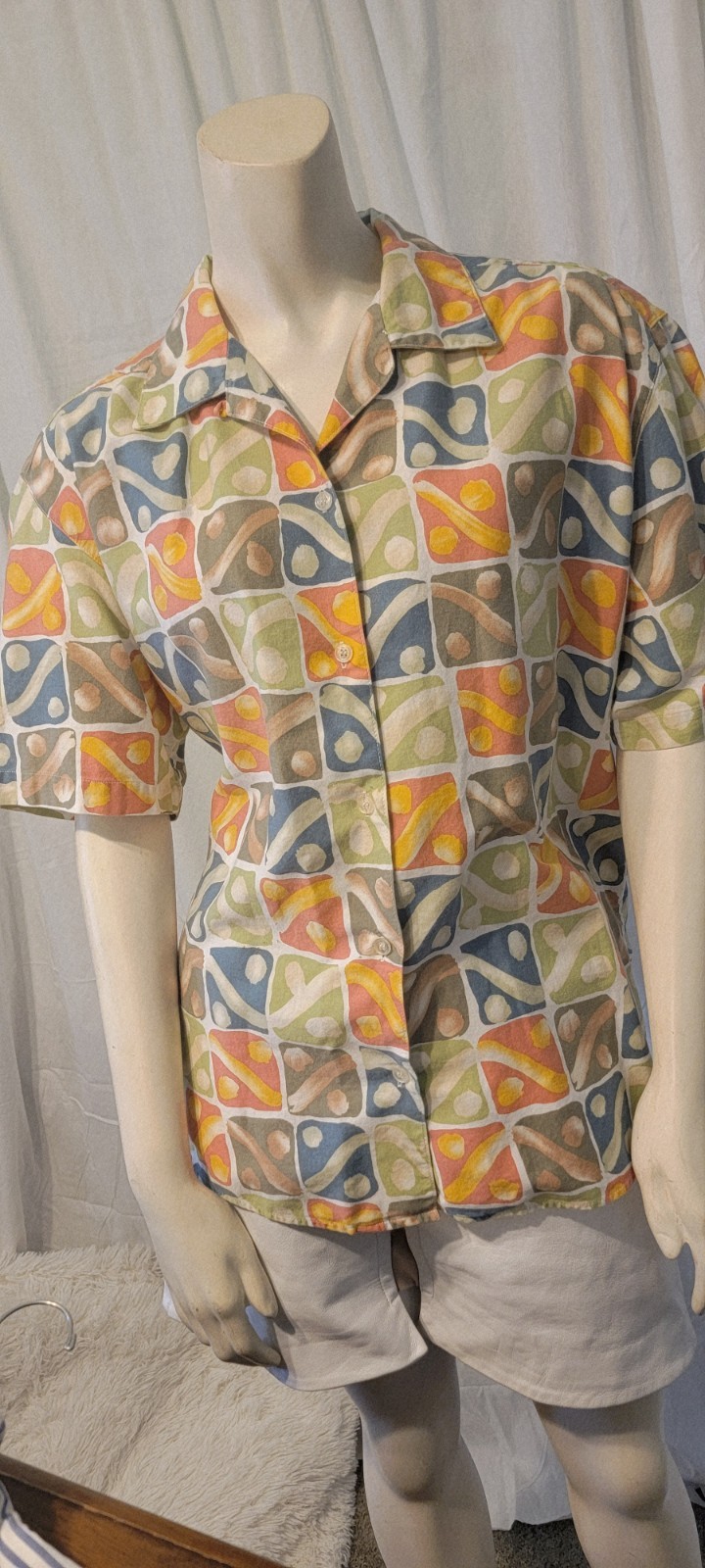 Vtg Y2K 90s Esprit Womens Button Up Geometric Print Made In Hong Kong Y2K