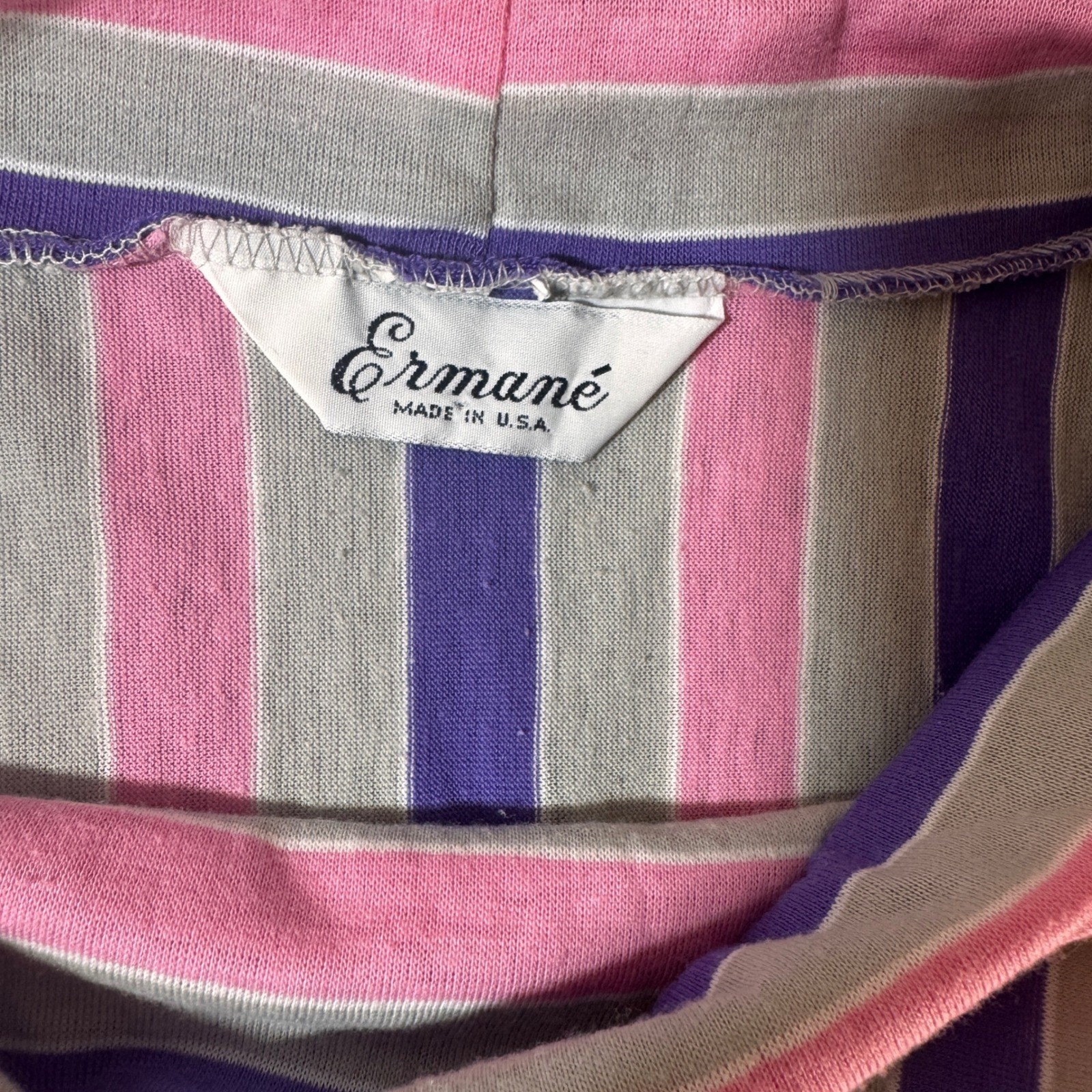 Vintage Ermane Pink Purple Grey Striped Dolman Sleeve Blouse Made in USA L
