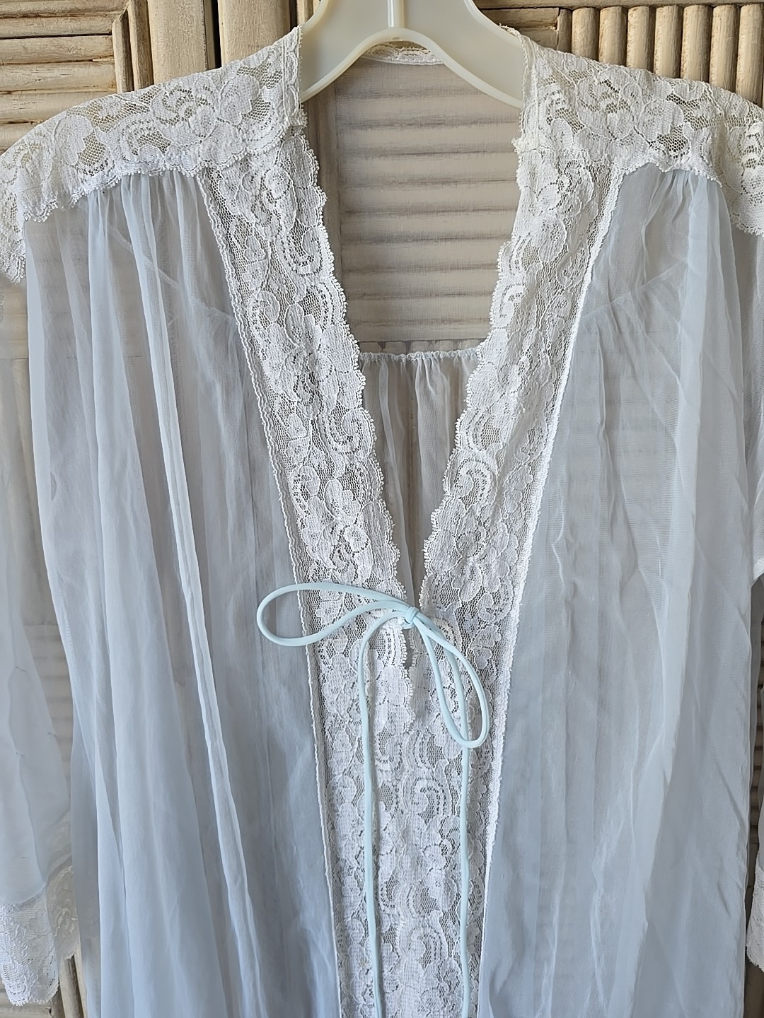 Vintage Val Mode Lingerie Large Sheer Lace Long robe nightie blue