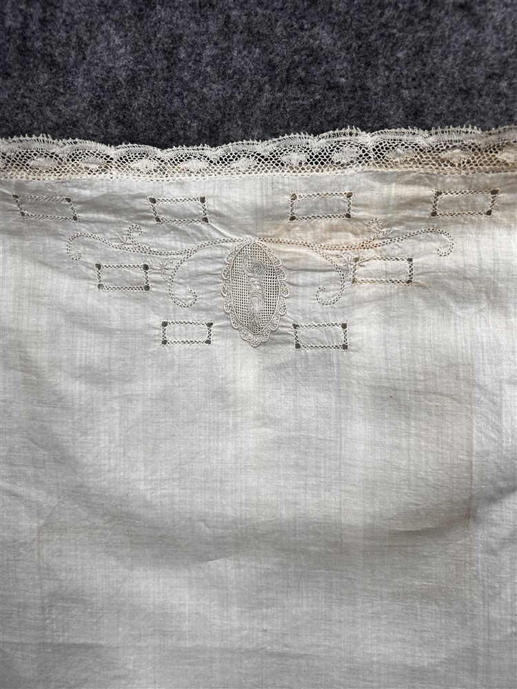 antique chemise camisole step-in white embroider lg 42 Belgium original 1890