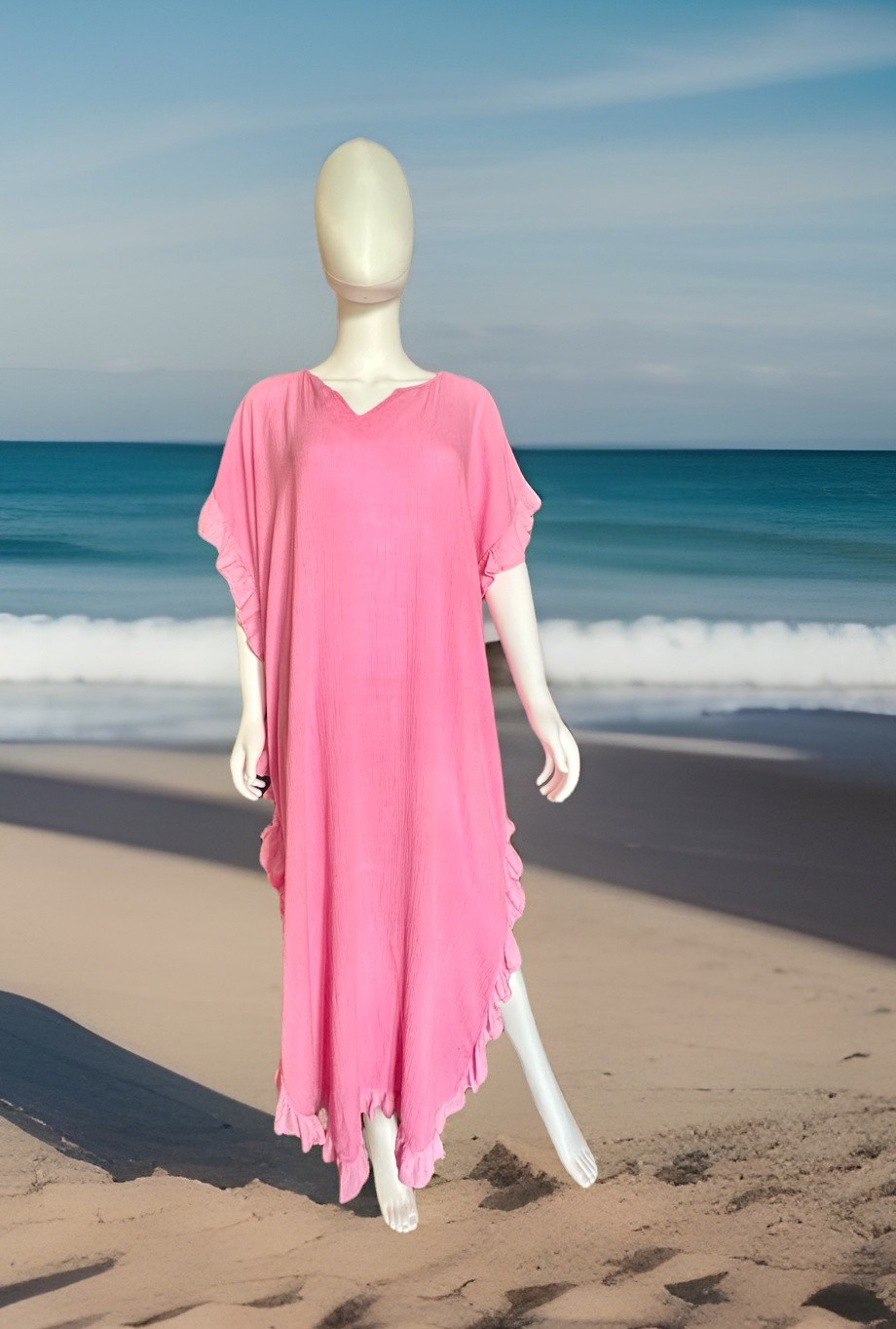 Vintage 1970s “Butterfly Sleeve » Soft Pink Kaftan Retro Boho Chic Style Muumuu