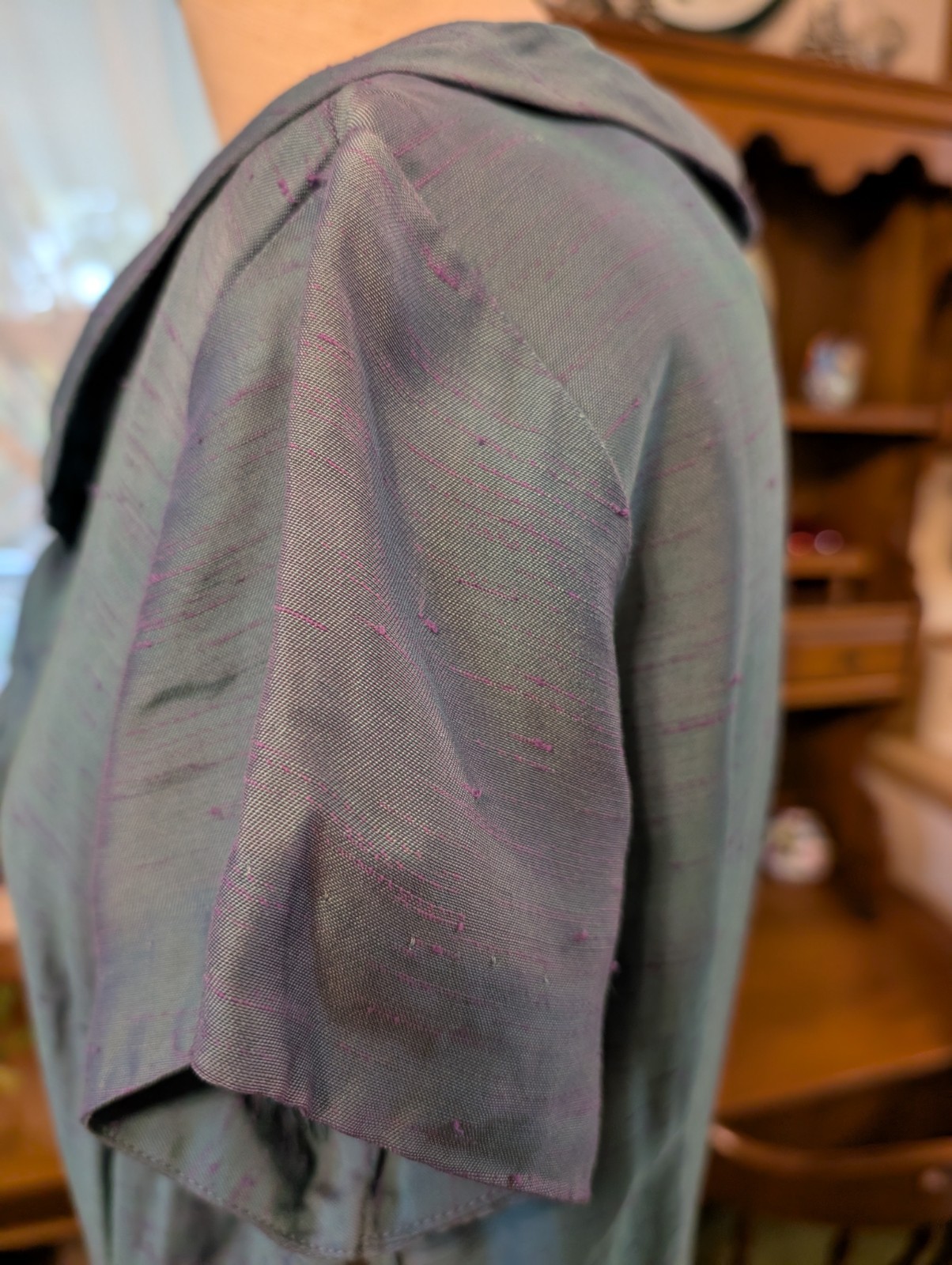 (s/m) EVENING ENIGMA! 1920s Two-Toned Silk Drop Waist Dress TEAL PURPLE Antique