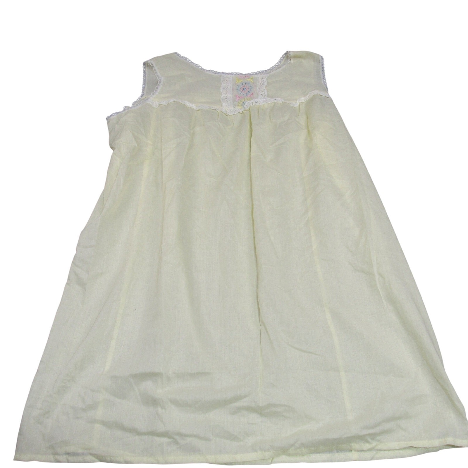 Vintage Yellow Sleeveless Nightgown Lace Floral Embroidery Size 44 Made in USA