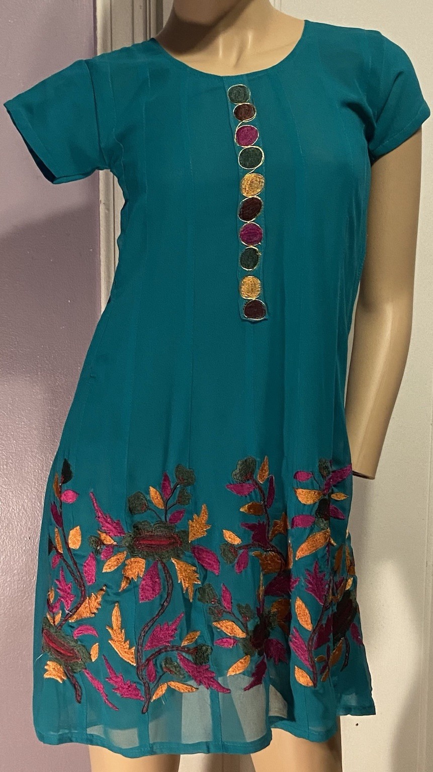 Vtg India Chiffon Embroidered Designer Cocktail Party Dress 6-8 (34) XSP