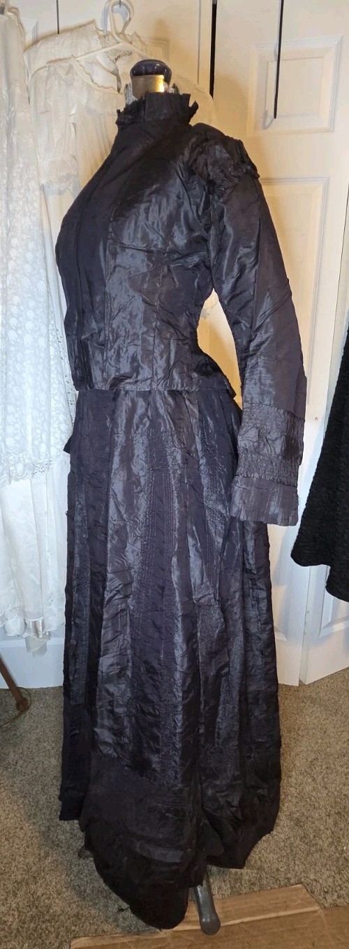 Midnight Blue Victorian Silk/Taffeta w/ Pink Stitch Ruffle Walking Suit SALVAGE
