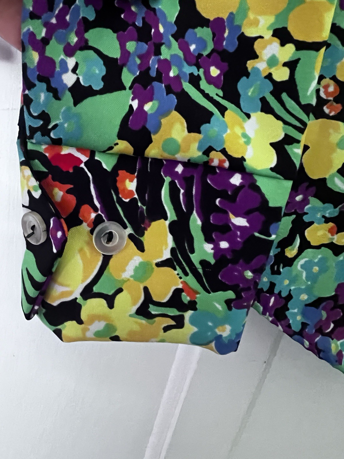 Vintage 70s Sears Jr Bazaar Polyester Floral Long Sleeve Button Up Shirt Size 9