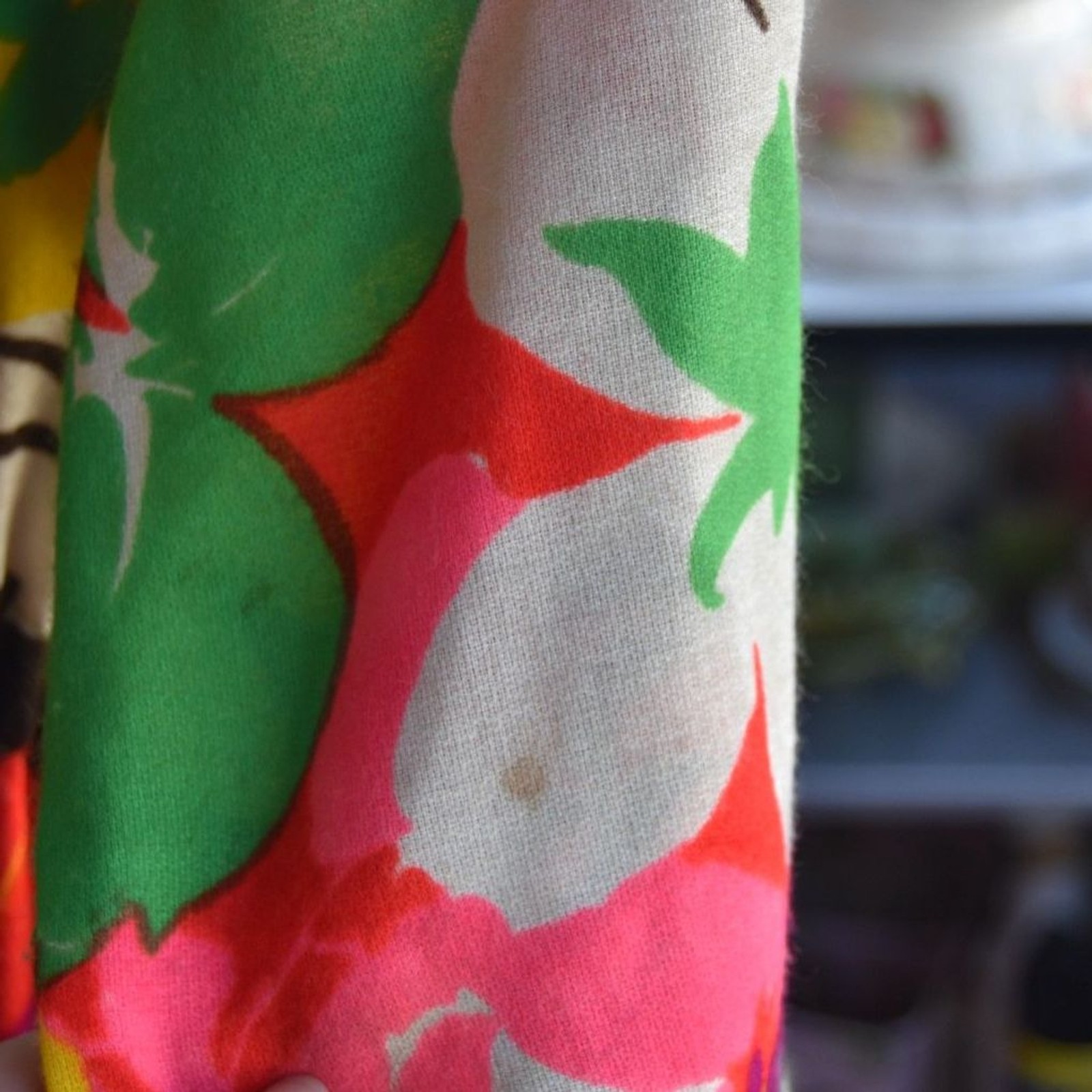 Vintage 70s Lounges Hawaiian Floral Maxi Dress Zip Front Drawstring USA Medium