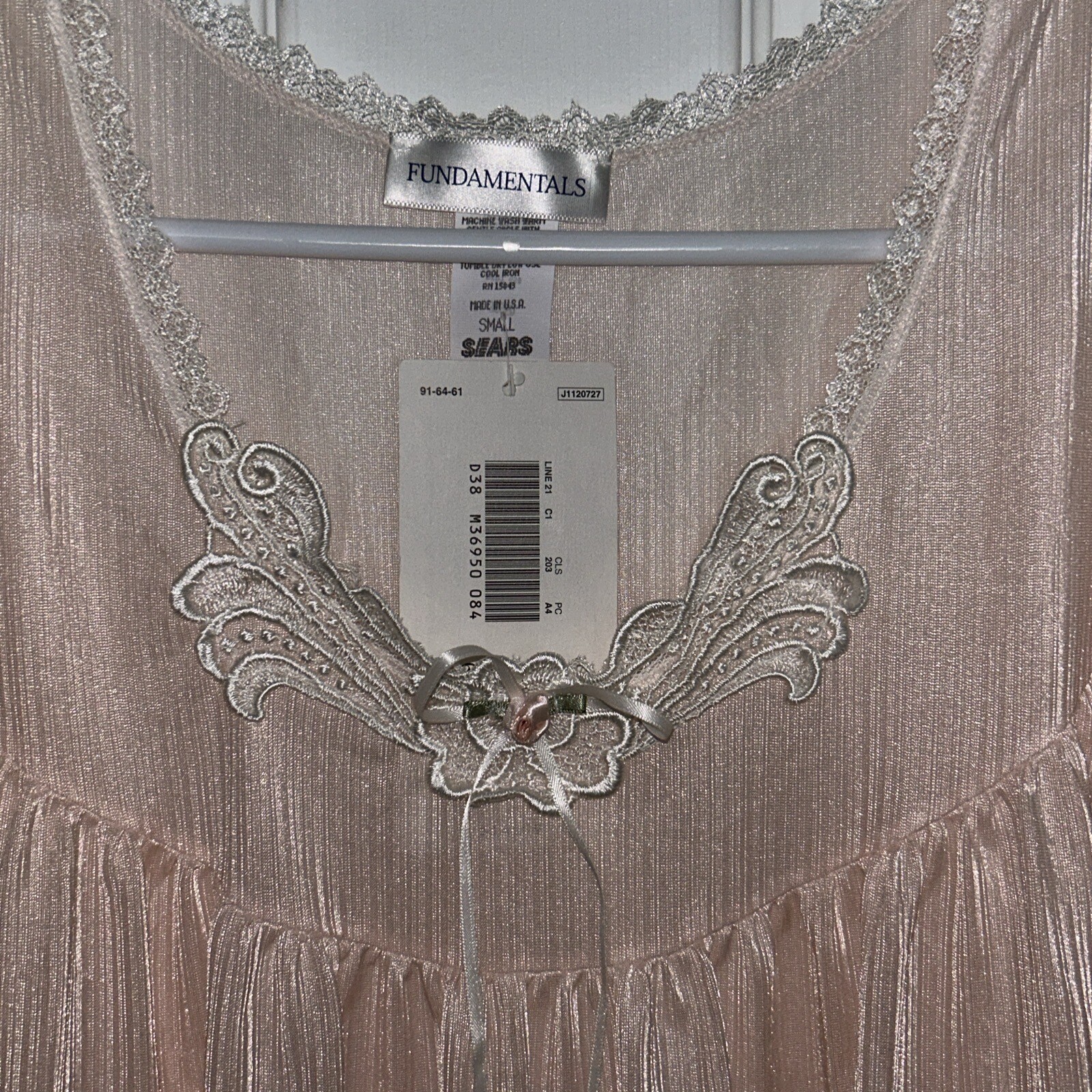 Sears Small NEW Fundamentals Thin Nylon Light Peach Flower/Lace, Nightgown, NWT