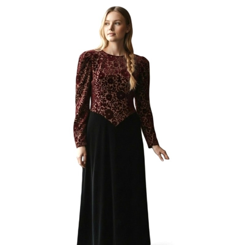 Velvet Burnout Long Dress Romantic Goth Steampunk Sz M Burghandy Red Prom Event