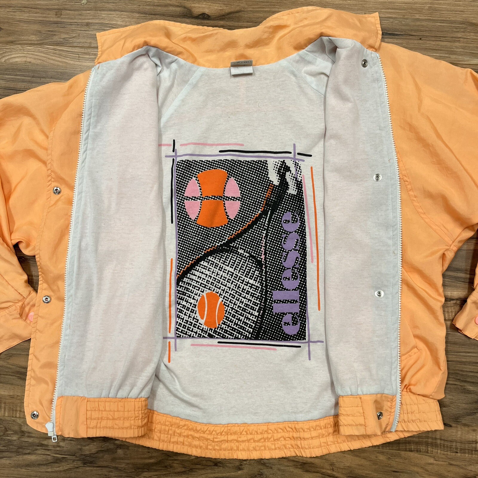 ELLESSE Vtg 80s Orange LINED WINDBREAKER JACKET S All Sports Warm Up Tennis EUC