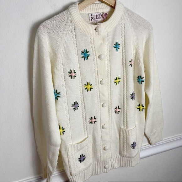 Vintage Rochelle California Embroidered Flower Cottagecore Cardigan 60&rsquo;s Size S