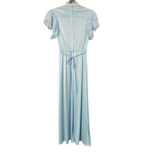 Vintage Prairie Cottagecore 70s Small Flutter Sleeve Pleated Powder Blue Dress