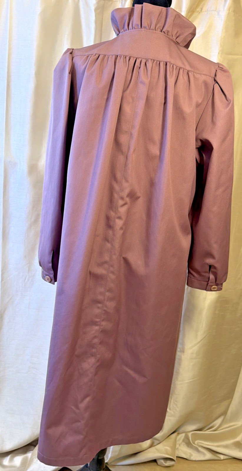 Misty Harbor Mauve Ruffled Gathered Long Rain Trench Coat SZ 12 80&rsquo;s