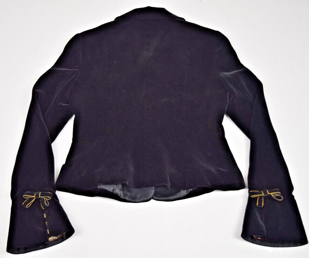 Vintage Velvet Jacket Be Art Size S/M 80s Shiny Black Ribbon Trim Jewel Buttons