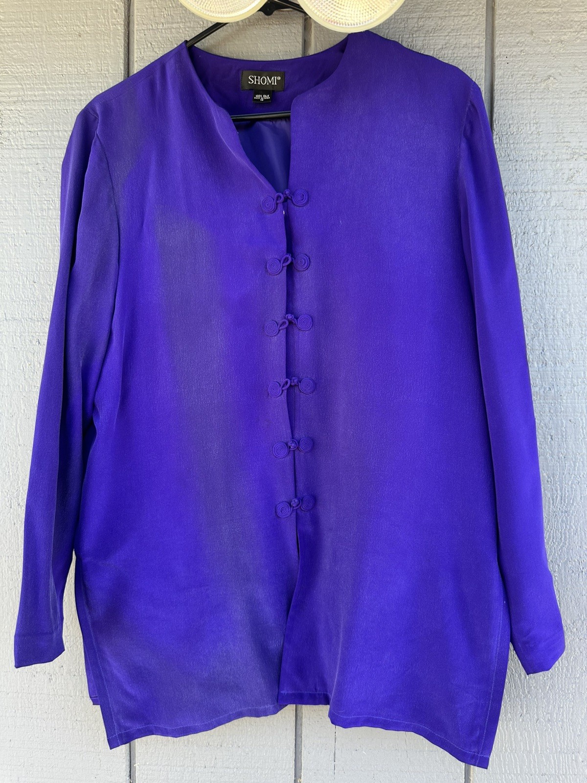 Vintage 100% Silk Purple Mandarin Blouse size S Frog Closure Tai Chi Kung Fu Top