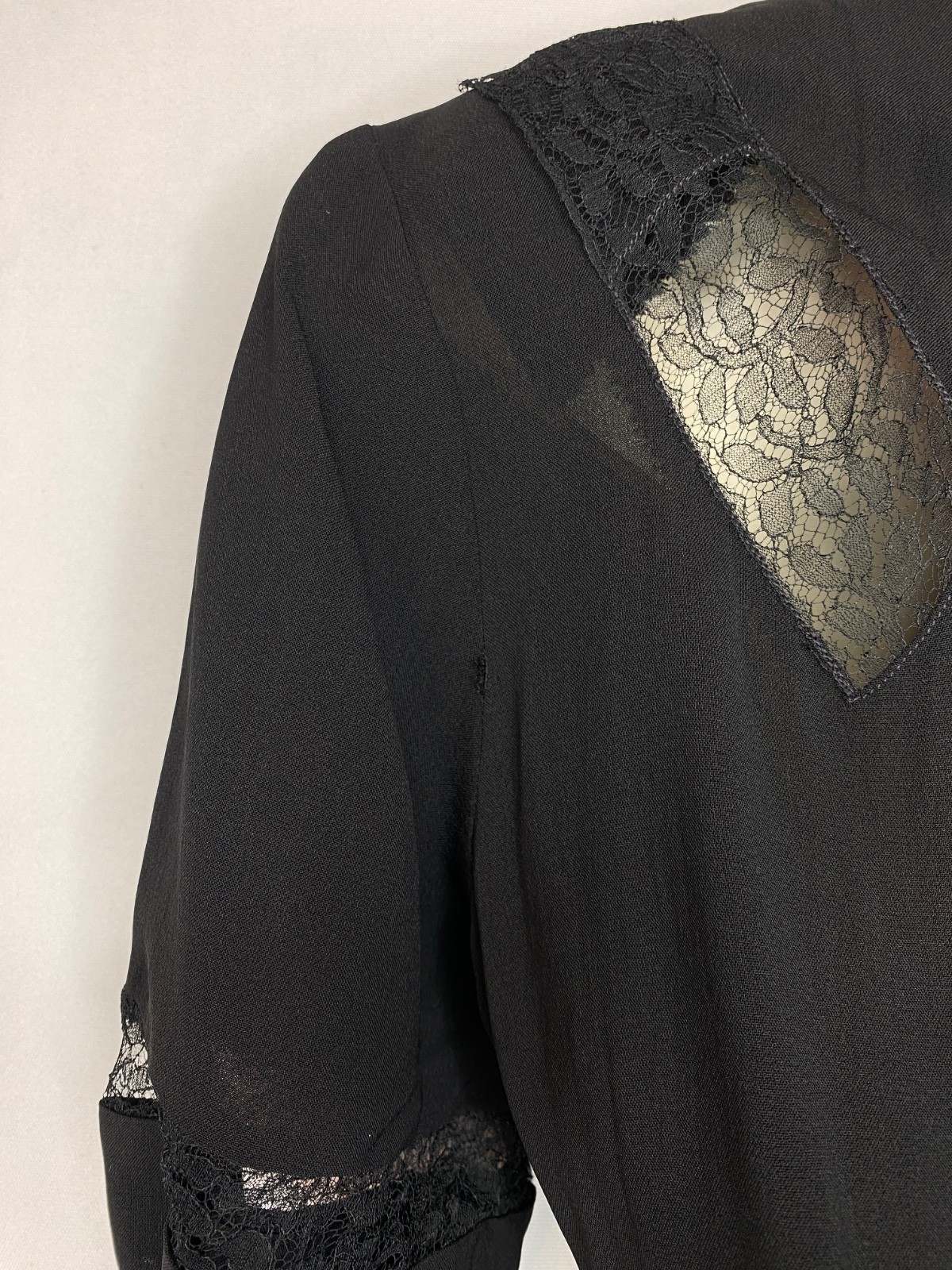 Vintage 1940s black midi dress set M short sleeve jacket rayon lace